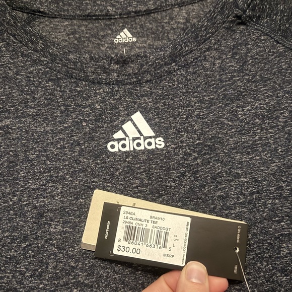 Adidas Heather Navy Long Sleeve Performance Tee - Picture 3 of 5